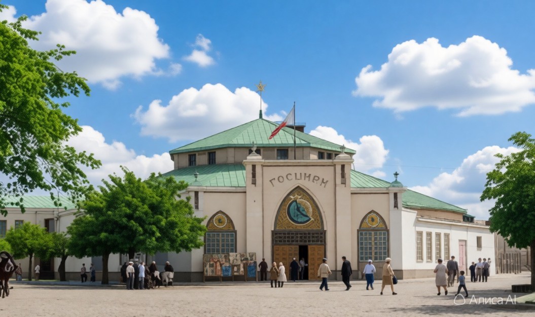 Здание Воронежского Госцирка, введённое в строй в 1929 году. Фото реконструировано ИИ.
