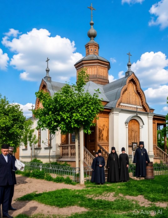 Часовня на Староконной площади Воронежа, принадлежавшая Алексеевскому Акатову монастырю. Начало ХХ в. Фото восстановлено ИИ.