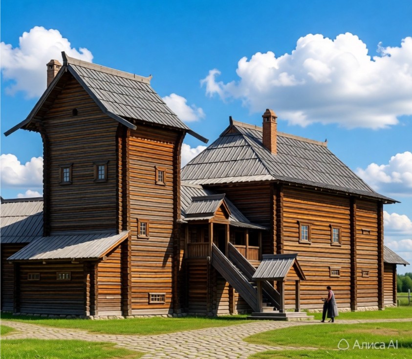 Лучшие дома (хоромы) в Воронеже времен Петра I. Начало XVIII в. Восстановлено ИИ.